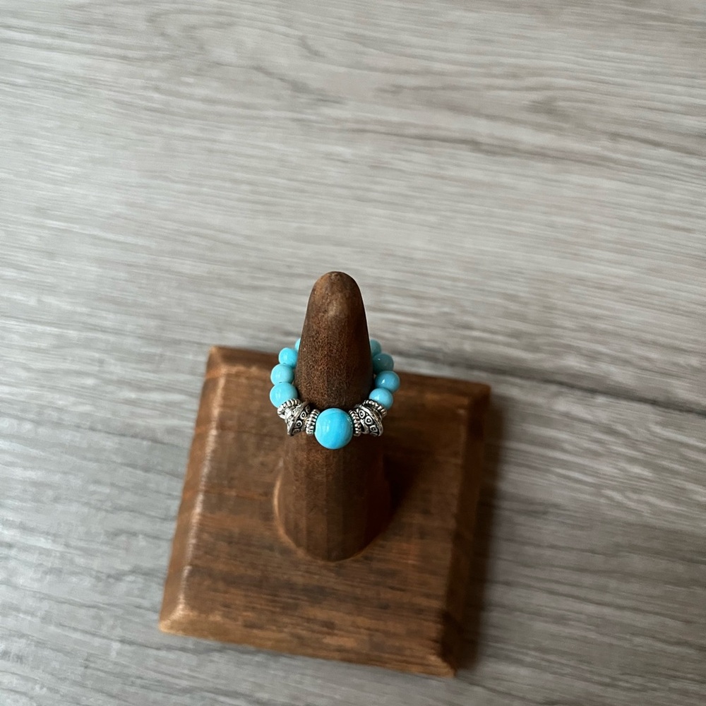Turquoise Beaded Silver Ring